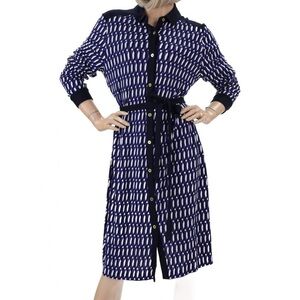 Boden Navy and White Printed Midi Shirt Dress